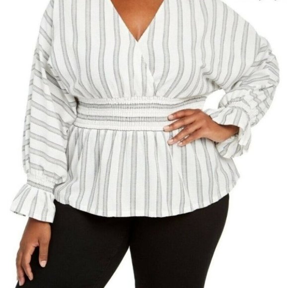 NWT INC INTERNATIONAL CONCEPTS "ETHEREAL" BLACK/WHITE BLOUSE W/POET SLEEVES 1X - Picture 1 of 5